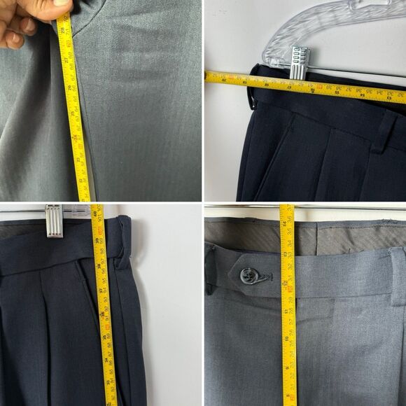 Paul Frederick Men’s 36x28 Navy Blue Pleated Dress Pants Cuffed Extended Waist - Picture 10 of 16